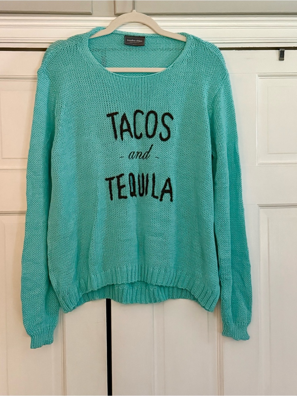 NWOT Wooden Ships Teal 'Tacos and Tequila' Knit Sweater